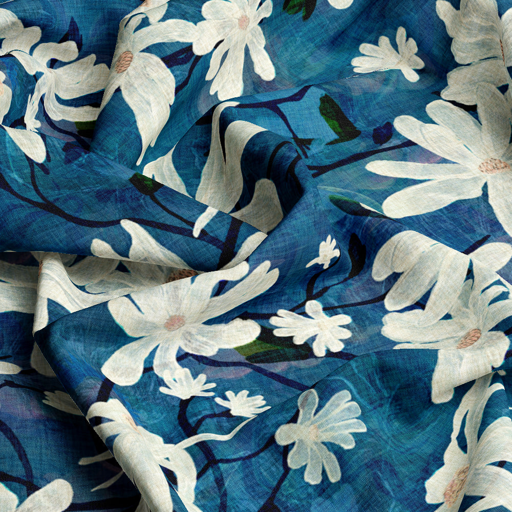 Pascale Dilger Star Magnolia Blue Midweight Cotton Printed in Australia