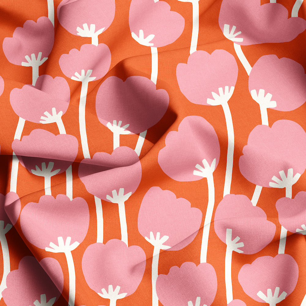 Jennifer Bouron Poppies Orange Tencel Linen - Australian Printed