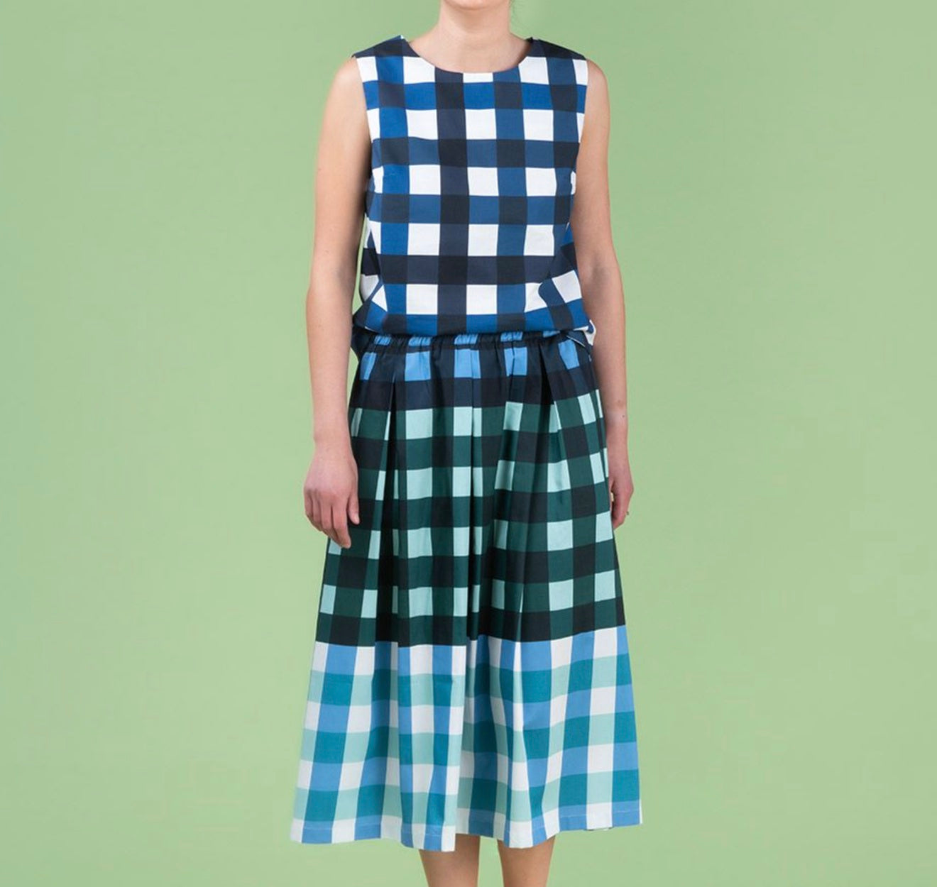 Nerida Hansen Twin Gingham Blue Green Tencel Linen Remnant